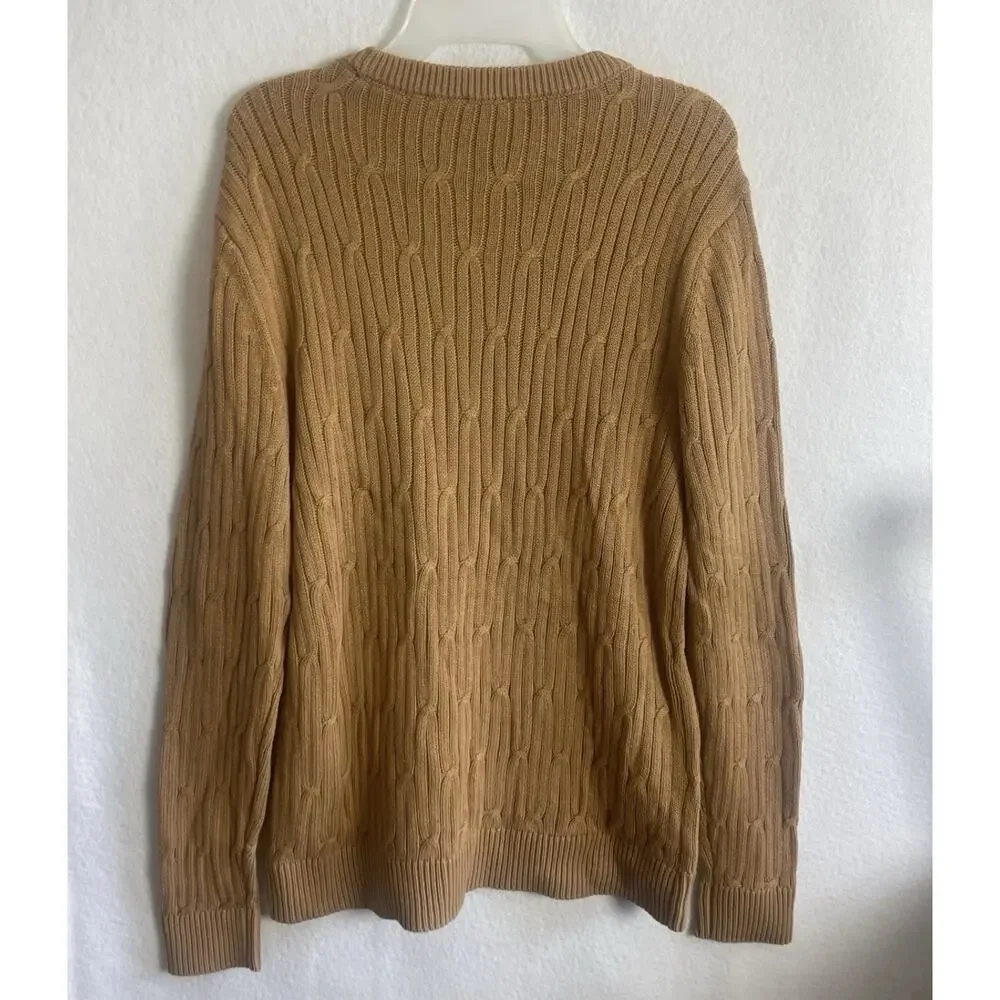Express‎ Men's Braided Cable Knit Sweater Long Sleeves Crew Neck Pecan Color, L
